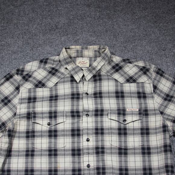 VTG Lucky Brand Mens Button Down Madras Plaid Shirt Mens XL Western Pearl Snap - Picture 3 of 7
